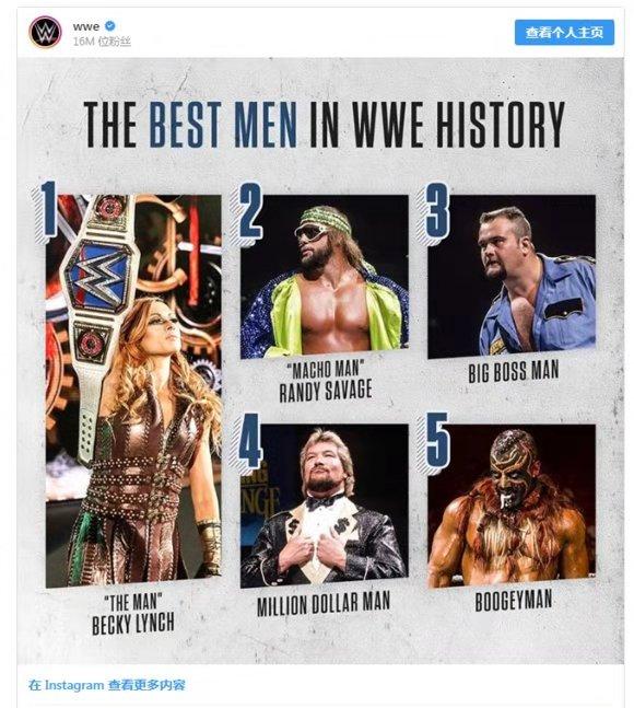 谁说女子不如男！贝基林奇被评为“WWE史上最具男子气概的选手”
