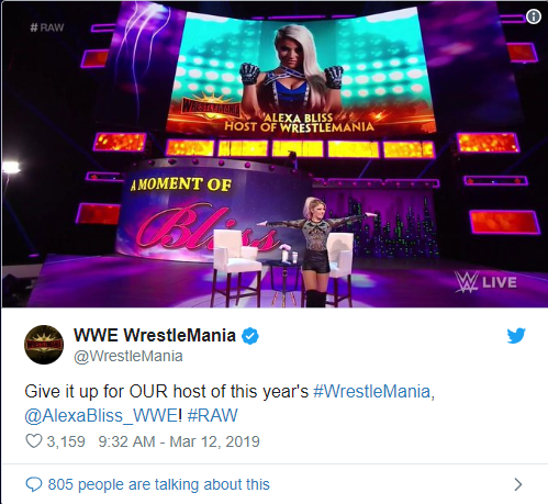 Alexa Bliss将成为WWE摔角狂热大赛35的主持人