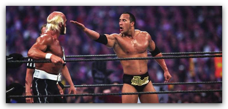 17年前的今天，强森和霍根在第8届摔角狂热打了一场标志性比赛
