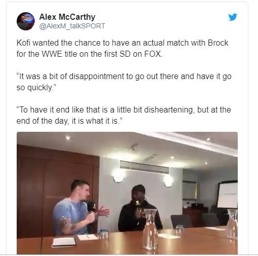前WWE冠军科菲首次回应9秒败给莱斯纳的比赛感受