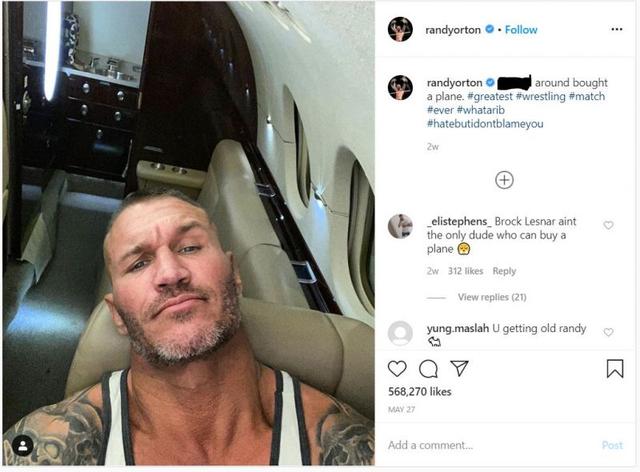 WWE兰迪·奥顿正面回应购置私人飞机的传闻：送葬者(The Undertaker)都发来短信祝贺