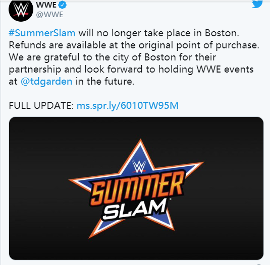 正式凉凉?WWE官方宣布夏日狂潮PPV更改消息,购票者可退票!