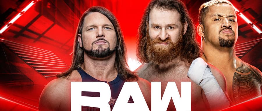 WWE RAW 第1531期：萨米辛代表血统对战AJ，神秘人雷尔对战赛斯罗林斯，里德尔对战达米安普利斯特