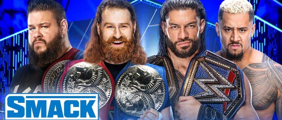 WWE SmackDown第1239期：凯文欧文斯和萨米辛与罗曼雷恩斯和索罗西科亚面对面