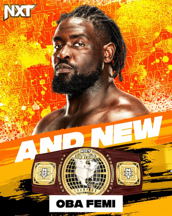 22岁的奥巴·费米第五场比赛就赢得了NXT北美冠军，太强大了！